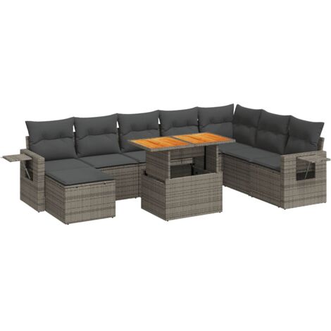 Set de sofás de jardín con cojines 9 pzas ratán sintético gris vidaXL (1/5)