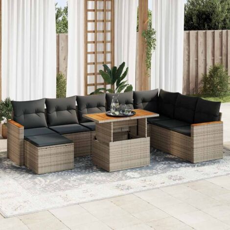 Set sofás jardín y cojines 9 pzas ratán sintético acacia gris vidaXL