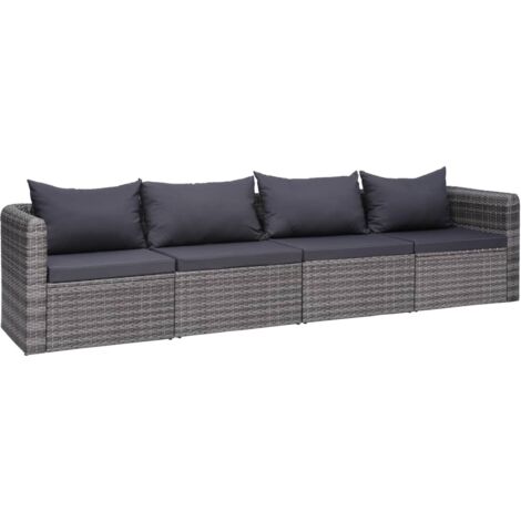 Set de sofás de jardín 4 piezas y cojines ratán sintético gris vidaXL