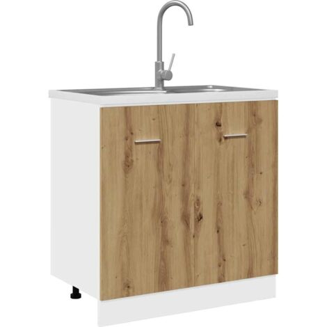 Mueble bajo fregadero "Lyon" roble artesanal 80x46x81,5 cm madera de ingeniería vidaXL
