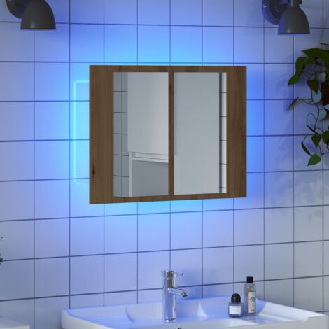 Armario con espejo y LED madera roble artisan 60x12x45 cm vidaXL