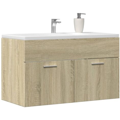 Mueble de lavabo de baño madera roble Sonoma 90x38,5x46 cm vidaXL