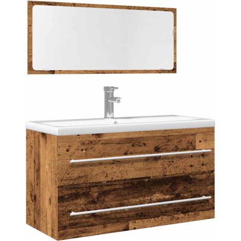 Juego de muebles de baño 2 piezas madera ingeniería envejecida vidaXL