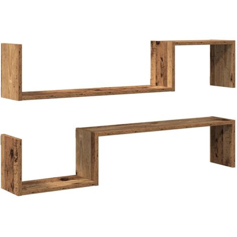 Estante de pared 2 uds madera ingeniería envejecida 100x15x20cm vidaXL