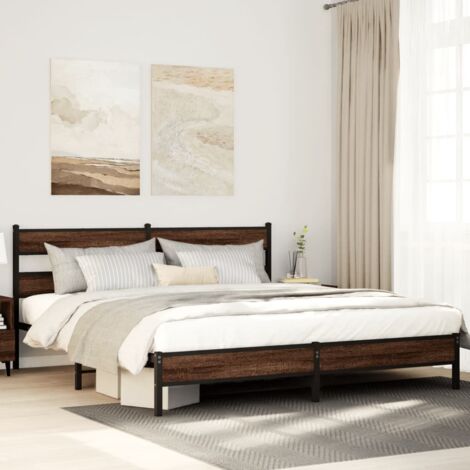 Estructura de cama sin colchón metal roble marrón 200x200 cm vidaXL (1/5)