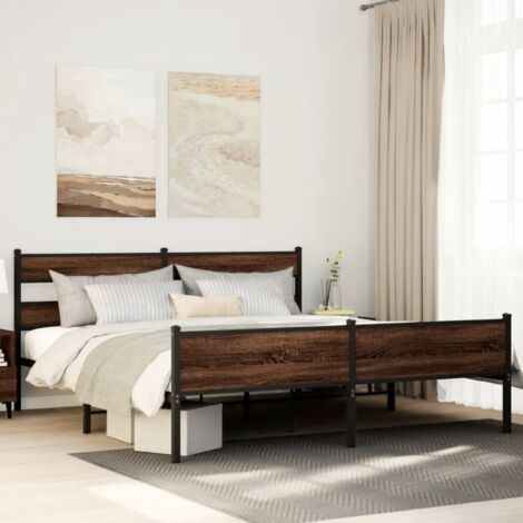 Estructura de cama sin colchón metal roble marrón 180x200 cm vidaXL (1/5)