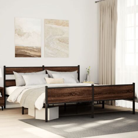 Estructura de cama sin colchón metal roble marrón 193x203 cm vidaXL (1/5)