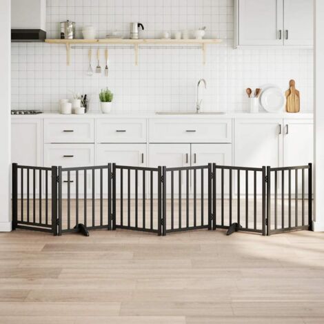 Puerta de perros plegable 6 paneles madera abeto negra 300 cm vidaXL
