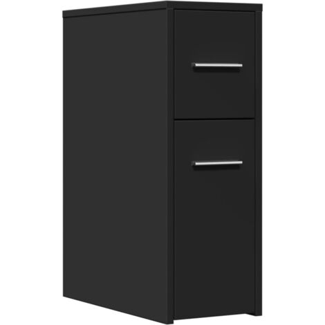 Armario de baño estrecho con ruedas madera de ingeniería negro vidaXL