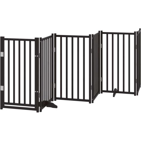 Puerta de perros plegable 6 paneles madera abeto negra 300 cm vidaXL