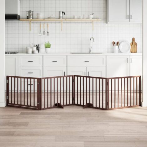 Puerta para perros con puerta plegable de 4 paneles marrón 320 cm madera de álamo vidaXL
