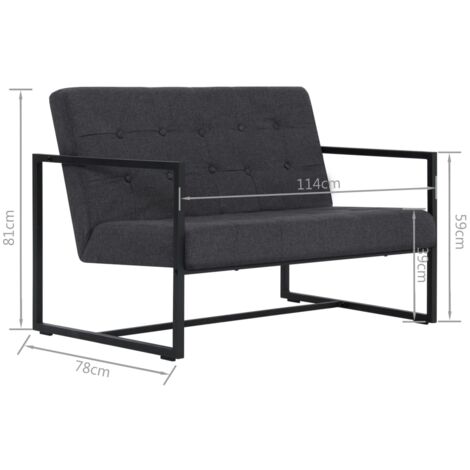 Sofá de 2 plazas con reposabrazos acero y tela gris oscuro vidaXL