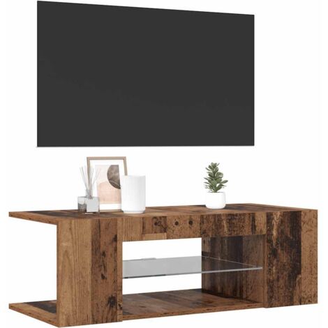 Mueble TV luces LED madera ingeniería envejecida 90x39x30 cm vidaXL
