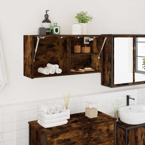 Mueble de pared baño madera ingeniería roble ahumado 80x25x40cm vidaXL