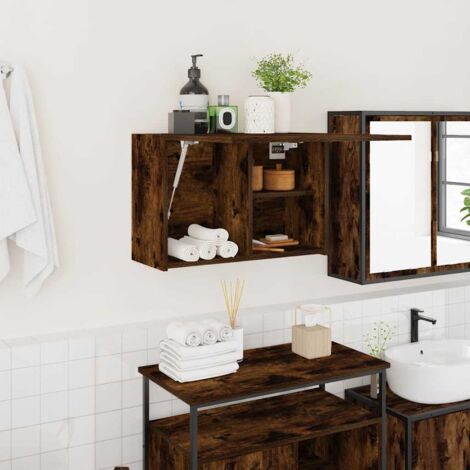 Mueble de pared baño madera ingeniería roble ahumado 60x25x40cm vidaXL (1/5)