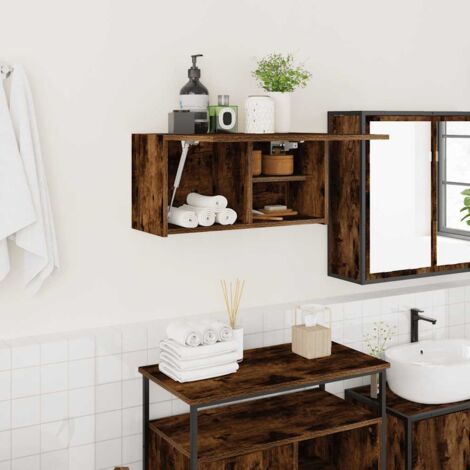 Mueble de pared baño madera ingeniería roble ahumado 60x25x30cm vidaXL