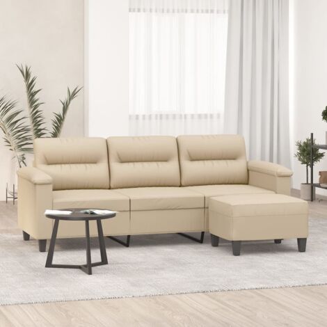 Sofá de 3 plazas y taburete tela microfibra crema 180 cm vidaXL