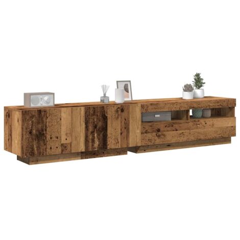 Mueble TV luces LED madera ingeniería envejecida 200x35x40 cm vidaXL