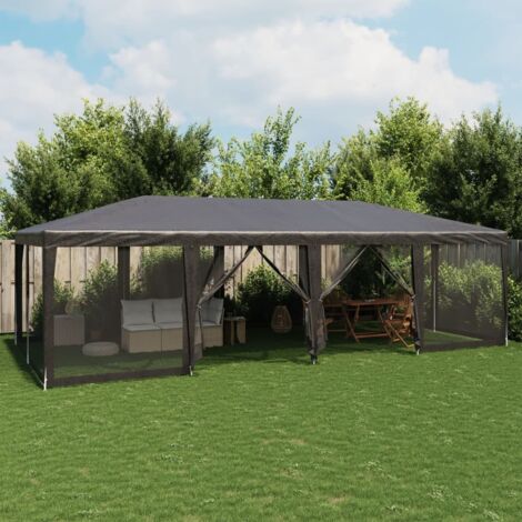 Vidaxl – Carpa para fiestas 8x4m – 12 paredes de malla HDPE gris antracita – Resistente al agua y rayos UV – Estructura de hierro (1/5)