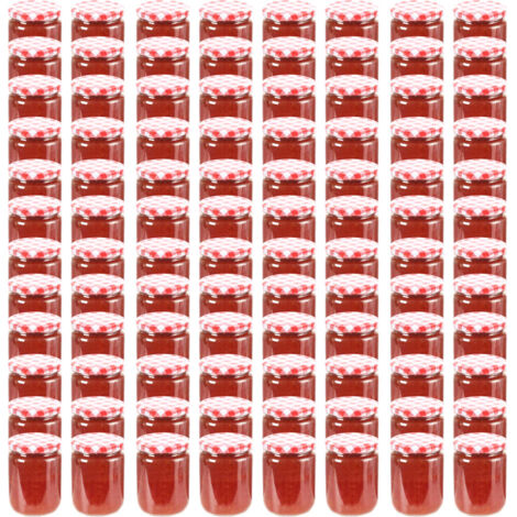 Tarros de mermelada de vidrio tapa blanca y roja 96 uds 230 ml vidaXL
