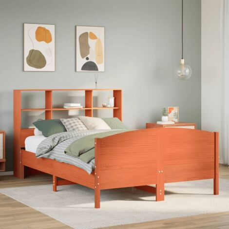 Cama con estantería sin colchón madera maciza marrón 135x190cm vidaXL (1/5)