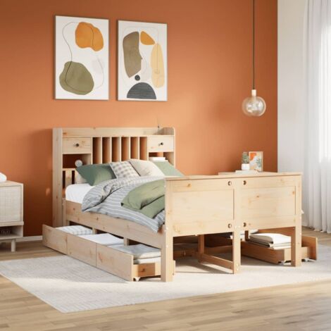 Cama con estantería sin colchón madera maciza de pino 135x190cm vidaXL (1/5)