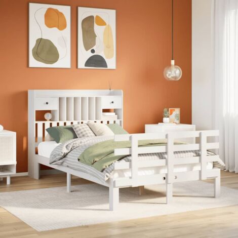 Cama con estantería sin colchón madera maciza blanca 135x190 cm vidaXL (1/5)
