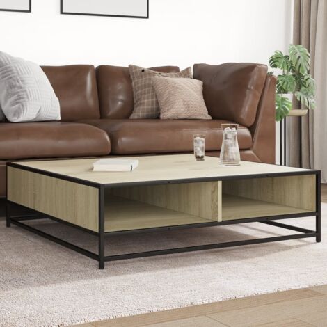 Mesa centro madera ingeniería y metal roble Sonoma 100x100x30cm vidaXL (1/5)