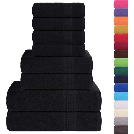 Juego de toallas 8 piezas 100% algodón negro 360 gsm vidaXL