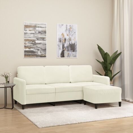 Sofá de 3 plazas con taburete de terciopelo crema 180 cm vidaXL (1/5)
