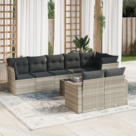 Set muebles jardín 9 pzas y cojines ratán sintético gris claro vidaXL (1/3)