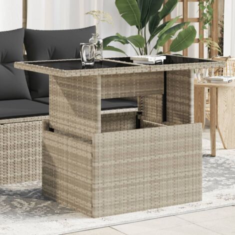 Mesa jardín superficie vidrio ratán PE gris claro 100x55x73 cm vidaXL