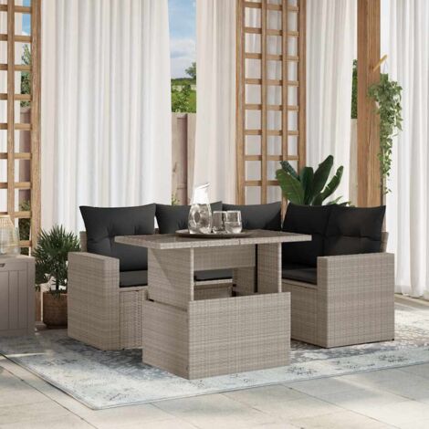 Set de sofás jardín y cojines 5 pzas ratán sintético gris claro vidaXL