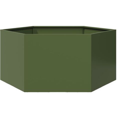 Jardinera hexagonal de acero verde oliva 104x90x45 cm vidaXL (1/5)