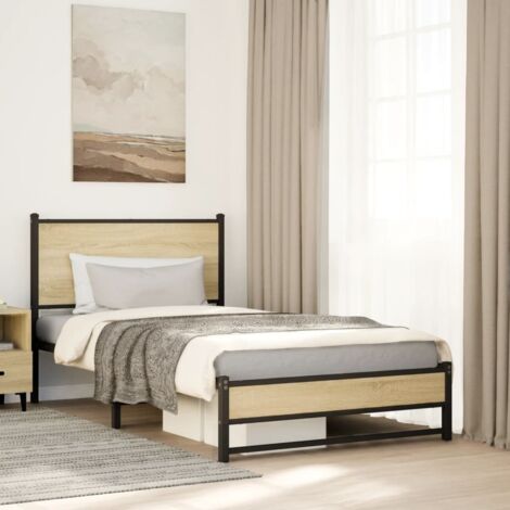 Estructura de cama sin colchón metal roble Sonoma 107x203 cm vidaXL (1/5)