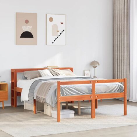 Estructura cama con cabecero madera pino marrón cera 135x190 cm vidaXL (1/5)