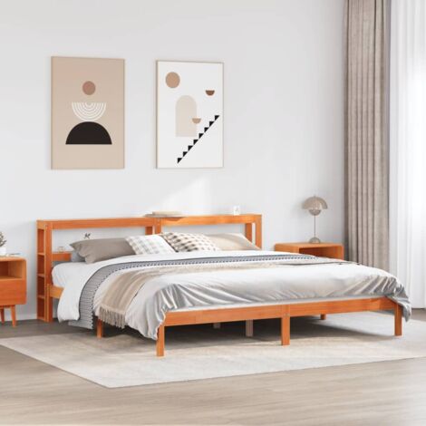 Estructura cama con cabecero madera pino marrón cera 200x200 cm vidaXL (1/5)