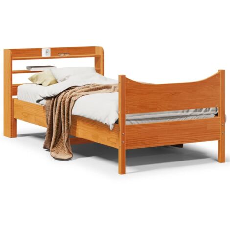 Estructura cama con cabecero madera pino marrón cera 75x190 cm vidaXL (1/5)