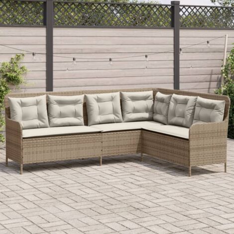 Sofá de jardín en forma de L con cojines ratán sintético beige vidaXL