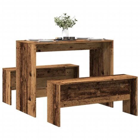Mesa y bancos de comedor 3 pzas madera de ingeniería envejecida vidaXL