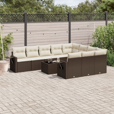 Set de sofás de jardín 11 pzas cojines ratán sintético marrón vidaXL (1/3)