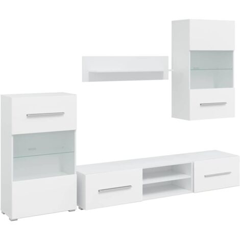 Muebles para TV 5 piezas con iluminación LED blanco mate vidaXL