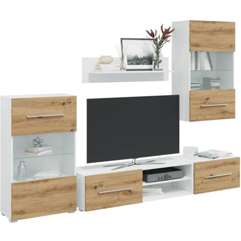 Muebles de TV 5 piezas con iluminación LED roble artesanal vidaXL