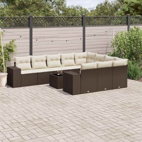 Set de sofás de jardín 11 pzas cojines ratán sintético marrón vidaXL (1/5)