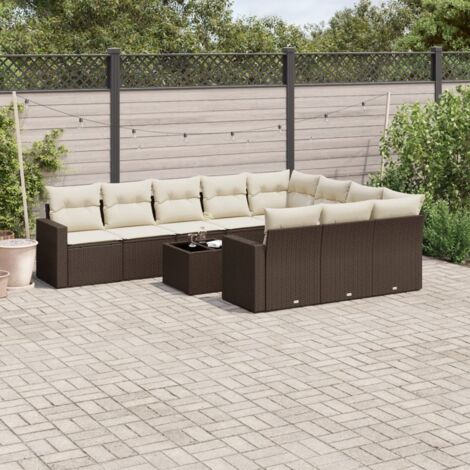 Set de sofás de jardín 11 pzas cojines ratán sintético marrón vidaXL (1/5)