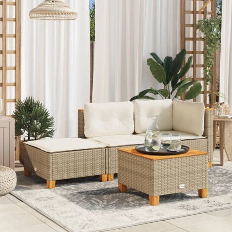 Taburete de jardín y cojín ratán sintético beige 63,5x56x32 cm vidaXL