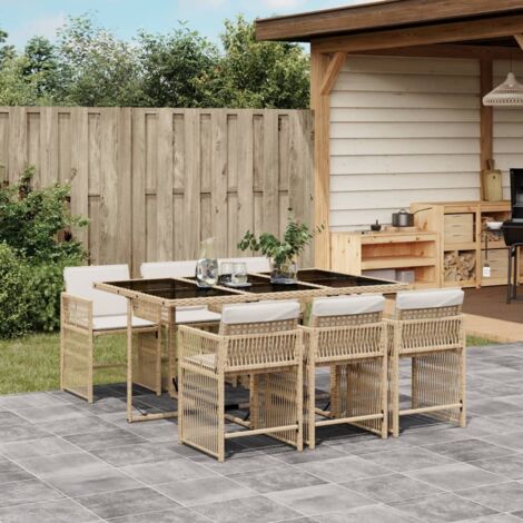 Set comedor de jardín 7 pzas con cojines ratán sintético beige vidaXL (1/5)