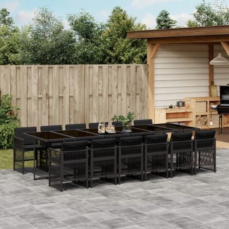 Set comedor de jardín con cojines 13 pzas ratán sintético negro vidaXL