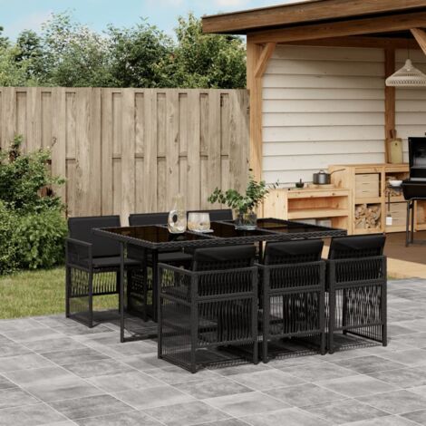Set de comedor de jardín 7 pzas y cojines ratán sintético negro vidaXL (1/5)