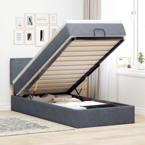 Estructura cama otomana colchón terciopelo gris oscuro vidaXL (1/5)